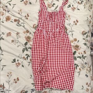 Red Gingham Midi Dress